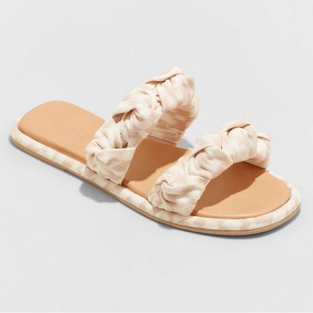 Universal Thread Meg Fabric Knotted Slide Sandals in Almond/Beige Women’s 6 NWT